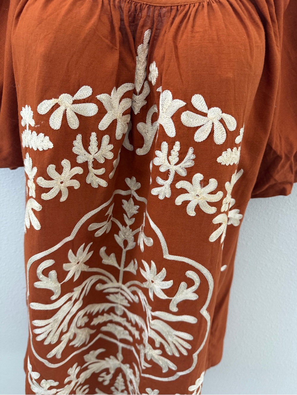 Free People Rust Mini Dress with Cream Embroidery - Picture 5 of 9